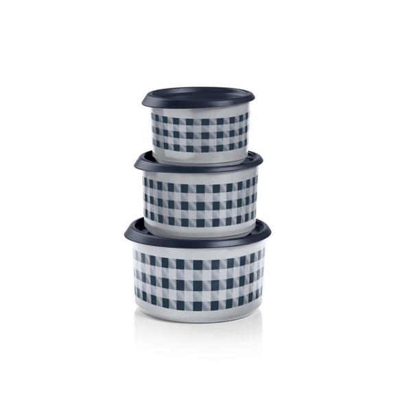 New Tupperware Buffalo Plaid stacking canisters black white gray - Picture 1 of 2